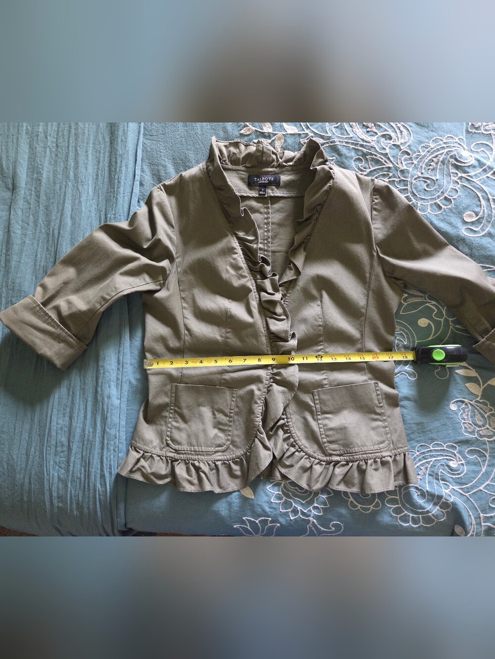 Talbots Olive Army Ruffle Jacket - Picture 9 of 11
